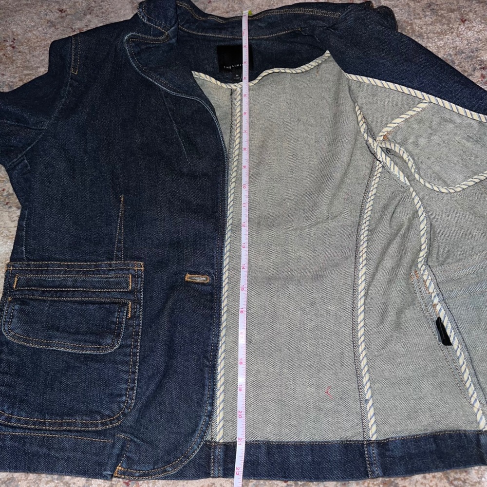 The Limited Womens Dark Wash Denim Blazer Single Button Jacket Blue EUC Classic - Picture 6 of 8